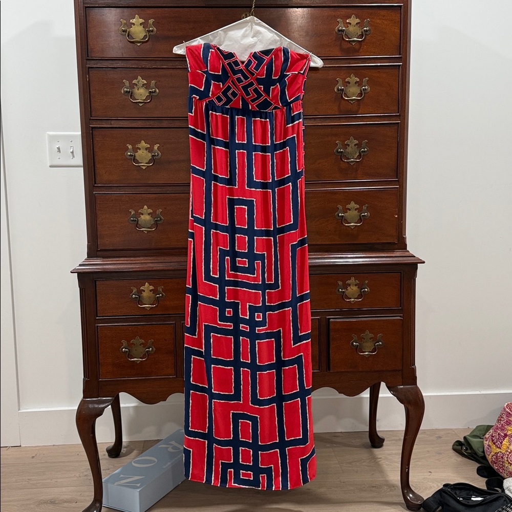 Alice & Trixie Red and Navy Geometric Dress